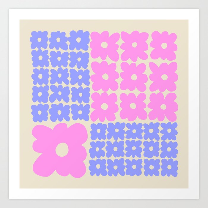 Pink and Purple Retro Flower Square Design Art Print