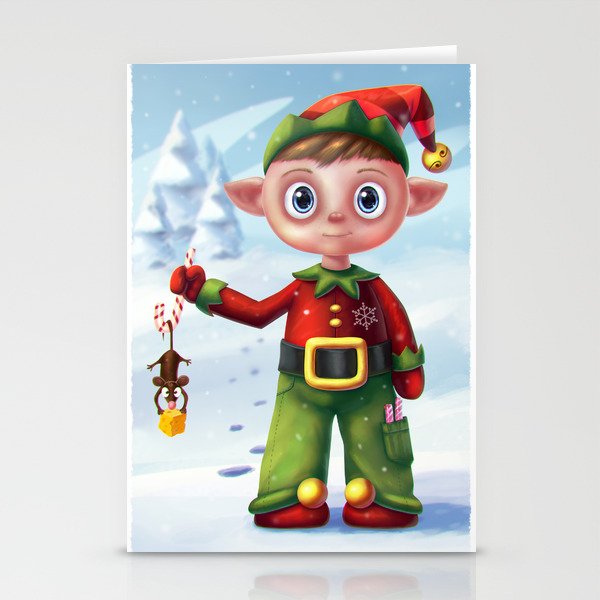 Cute Christmas Elf Digital Painting Illustration Stationery Cards