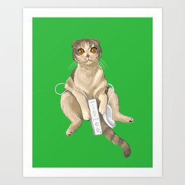 Gamer cat Wii Art Print