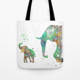 Mom and Baby Elephant Watercolor Painting 2 Tote Bag