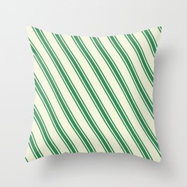 [ Thumbnail: Beige & Sea Green Colored Stripes Pattern Throw Pillow ]