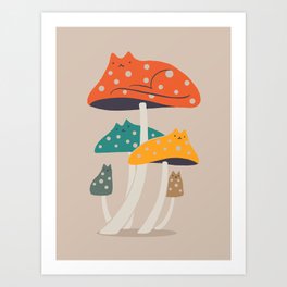 Cat and Plant 47: Mushroom Cats Art Print