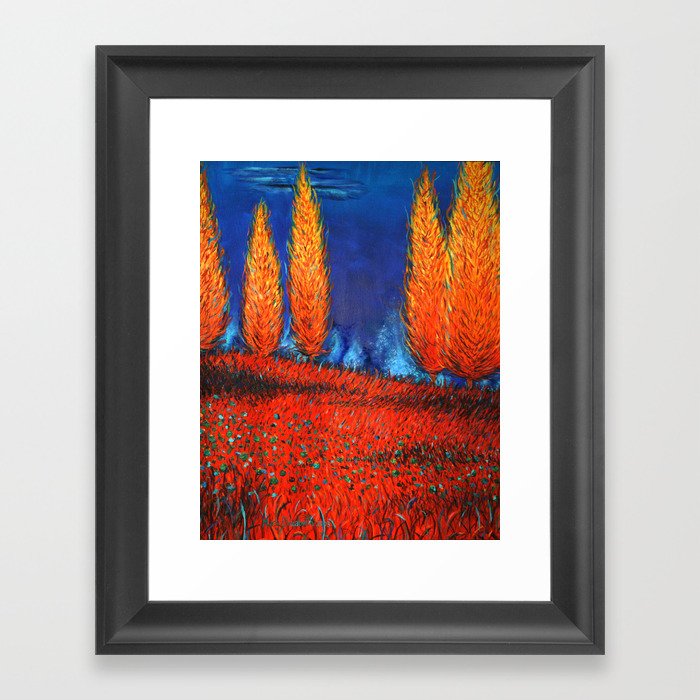 Flaming Trees Tuscan Landscape Framed Art Print By Maryelizabetharts Flaming Trees Tuscan Landscape Framed Art Print