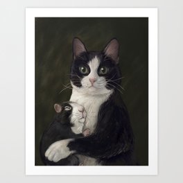Chosen Family Cat and Guinea Pig Portrait Art Print