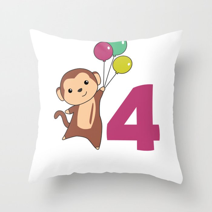 Monkey Fourth Birthday Balloons For Kids Throw Pillow