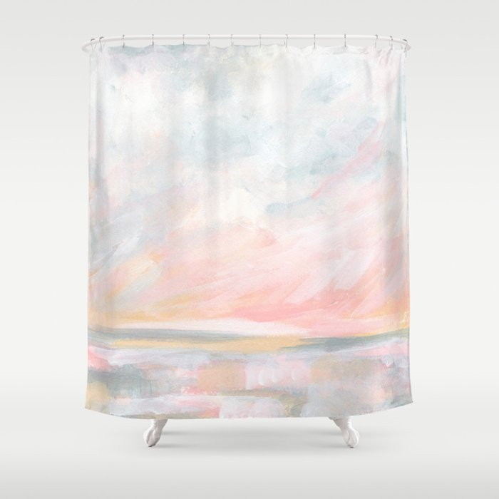 Overwhelm Pink And Gray Pastel Seascape Shower Curtain By Overwhelm Pink And Gray Pastel Seascape Shower Curtain