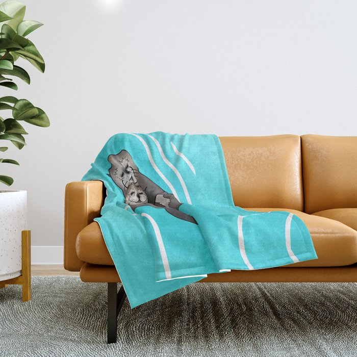 Mother and Pup Sea Otters Mom Holding Baby Otter Throw Blanket
