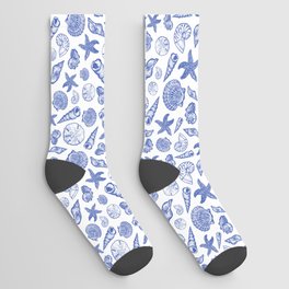 Blue Seashell Print Socks