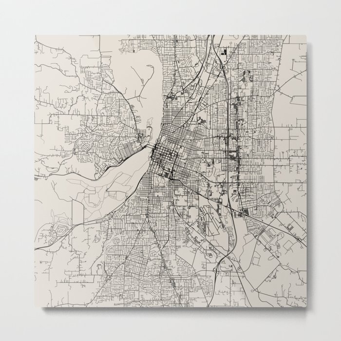USA - Salem - City Map - Black and White Metal Print
