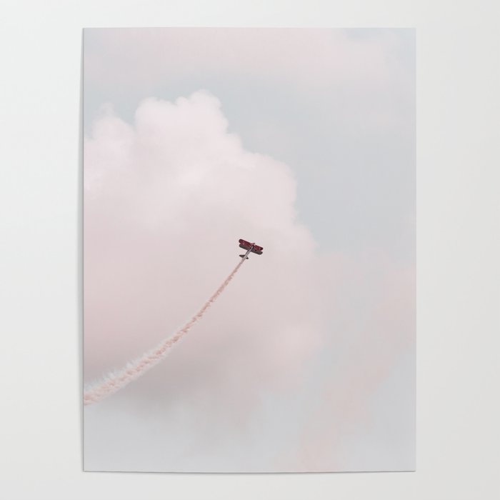Vintage Airplane and Fluffy Clouds Poster