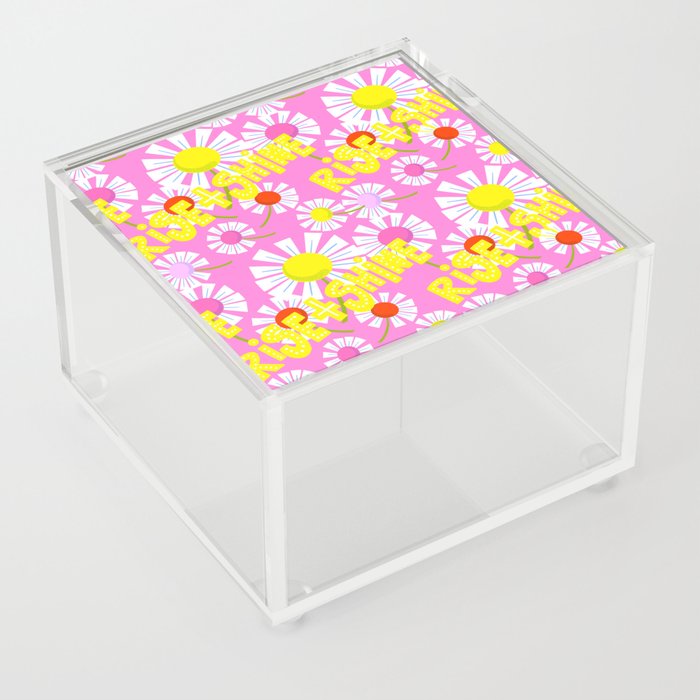 Rise And Shine Modern Daisy Flowers Hot Pink Acrylic Box