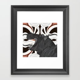 Hippo from Africa with mouth open on a black patterned background Framed Art Print