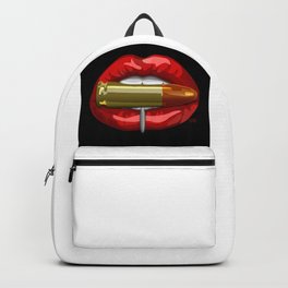 Biting The Bullet Pierced Red Lips on Black Backpack