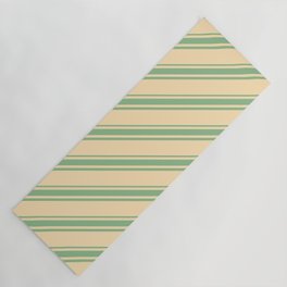 [ Thumbnail: Beige and Dark Sea Green Colored Lines Pattern Yoga Mat ]