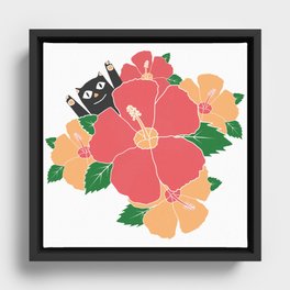 Black cat with flowers Framed Canvas