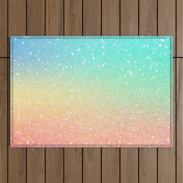 Glitter Iridescent Aquamarine Pink Sparkle Outdoor Rug