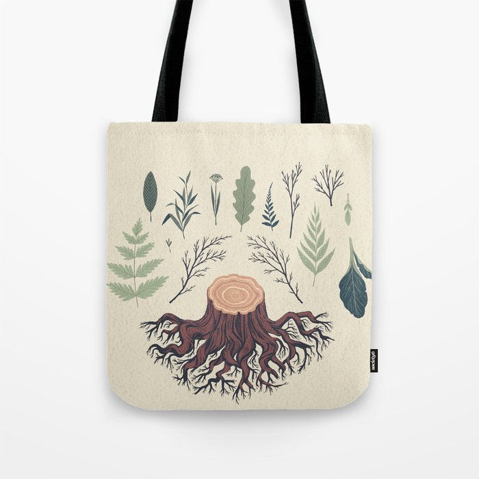 Fall Tree Stump Leaves Tote Bag