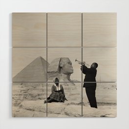 Louis Armstrong at the Spinx and Egyptian Pyrimids Vintage black and white photography / photographs Wood Wall Art