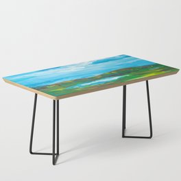 Summer Meadow Lake Landscape Painting Coffee Table