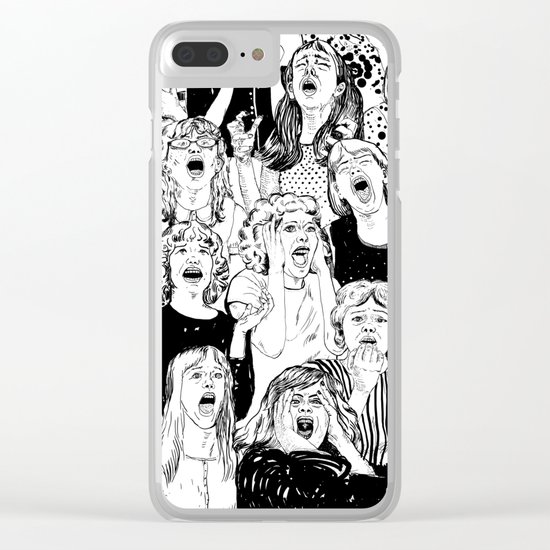 Wild girls. Black and white illustration. Clear iPhone Case