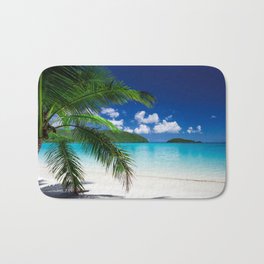 Classic Tropical Island Beach Paradise Bath Mat | Vacation, Deepbluesky, Islands, Sunny, Photo, Palms, Digital, Sea, Ocean, Sky 