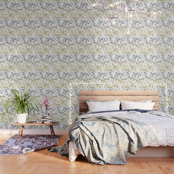 Black And White Marble Gold Sparkle Flakes Wallpaper By Pldesign Society6