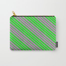 [ Thumbnail: Orchid and Lime Colored Lined/Striped Pattern Carry-All Pouch ]