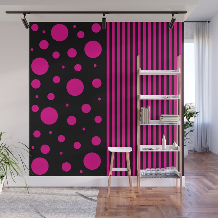 Spots and Stripes - Magenta and Black Wall Mural