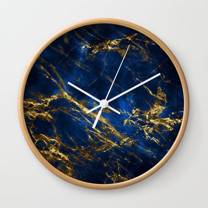 Exquisite Blue Marble With Luxury Gold Veins Wall Clock