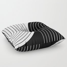 Two Tone Line Curvature VIII Black and White Modern Arch Abstract Floor Pillow