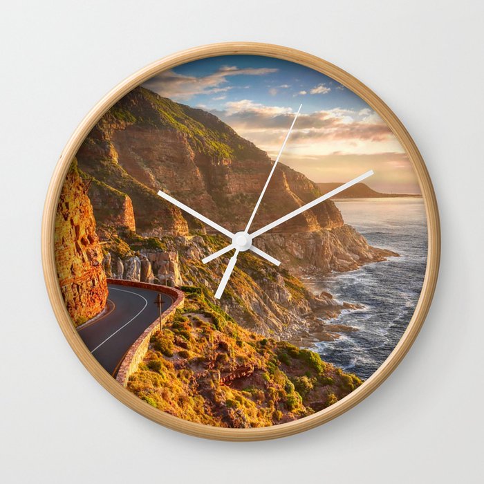 South Africa Photography - Chapman's Peak Drive In The Sunset Wall Clock
