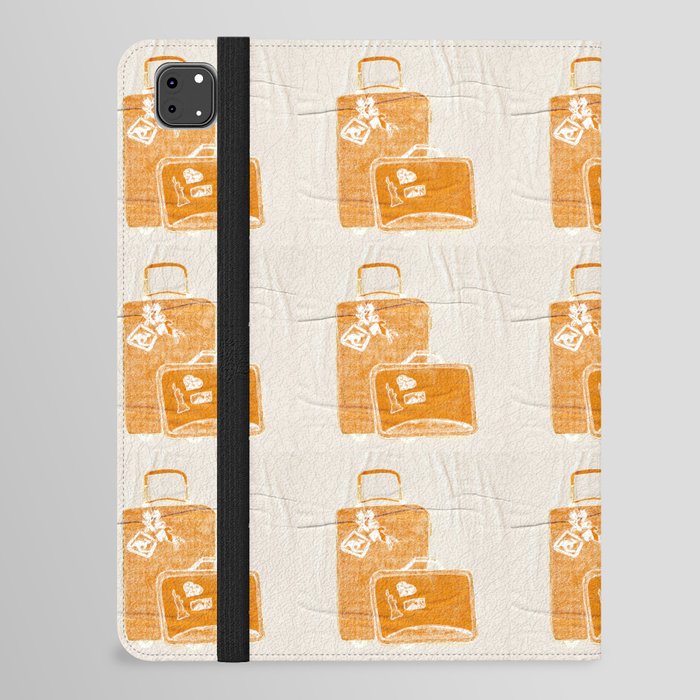 Block Pattern Suitcases with Travel Stickers in Orange iPad Folio Case