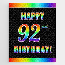 [ Thumbnail: Fun, Colorful, Rainbow Spectrum “HAPPY 92nd BIRTHDAY!” Jigsaw Puzzle ]