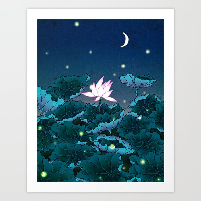 Minhwa: Lotus Pond at Night D Type Art Print