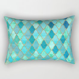 Aqua Teal Mint and Gold Oriental Moroccan Tile pattern Rectangular Pillow
