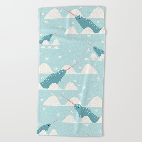 narwhal in ocean Beach Towel