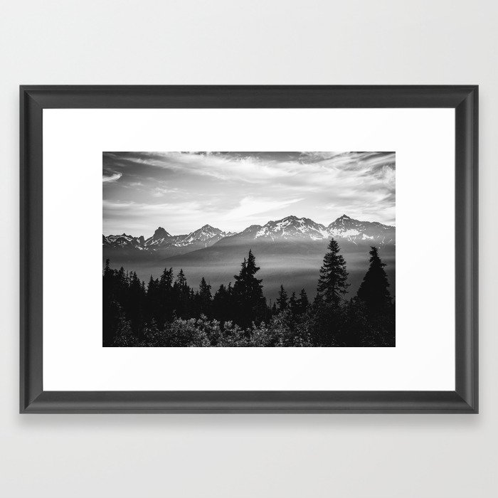 Morning in the Mountains Black and White Framed Art Print