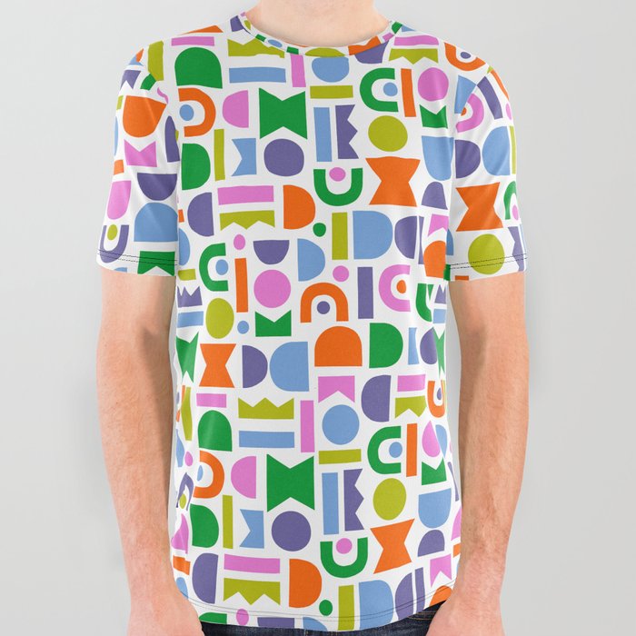Cut-Out, Colorful Shapes All Over Graphic Tee