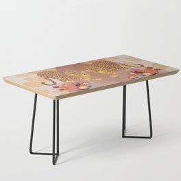 Two Leopards on Gold Geo Pink Floral Jungle Coffee Table