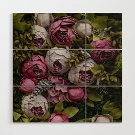 Pink and white peonies pattern Wood Wall Art