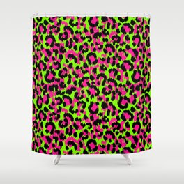80s Punk Rock Neon Pink & Green Leopard Shower Curtain