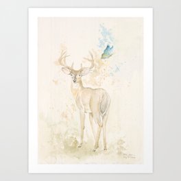 Deer and butterfly Art Print