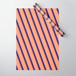 [ Thumbnail: Midnight Blue, Red, and Light Salmon Colored Lines Pattern Wrapping Paper ]