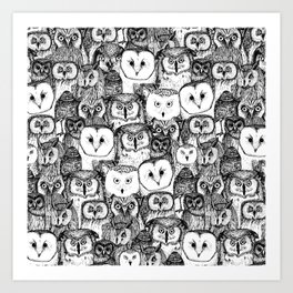 just owls black white Art Print