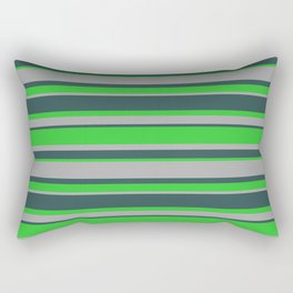 [ Thumbnail: Dark Slate Gray, Lime Green & Dark Gray Colored Stripes Pattern Rectangular Pillow ]
