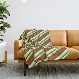 [ Thumbnail: Green, Brown & Mint Cream Colored Lines Pattern Throw Blanket ]