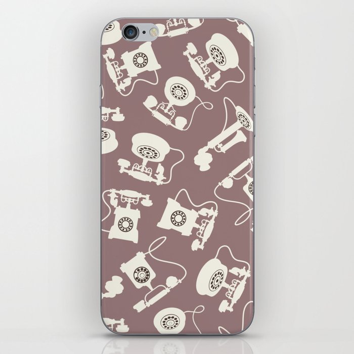 Vintage Rotary Dial Telephone Pattern on Rosy Brown iPhone Skin