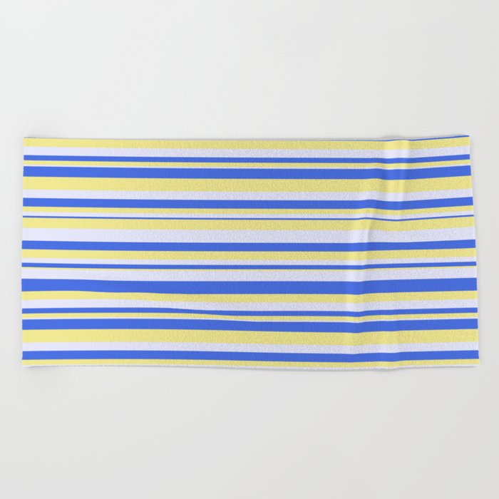 Tan, Lavender & Royal Blue Colored Striped/Lined Pattern Beach Towel