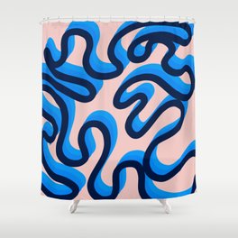 Enae - Blue Retro Ribbon Swirl Pattern  Shower Curtain