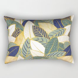 Leaf wall // navy blue pine and sage green leaves golden lines Rectangular Pillow